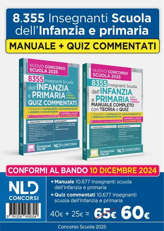 Miglior Prezzo Kit Manuale di teoria + Quiz commentati per il Nuovo Concorso per la Scuola dell‘Infanzia e della Primaria 2025. Nuova ediz.