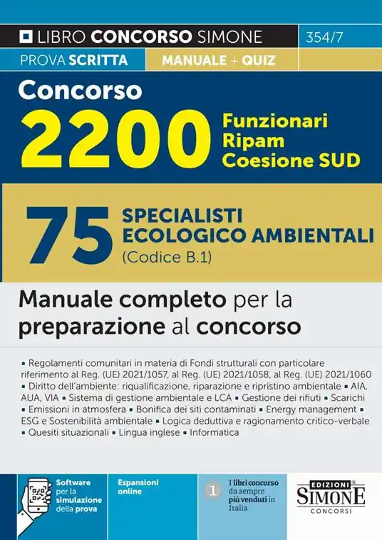 Concorso 2200 funzionari Ripam Coesione Sud. 75 specialisti ecologico ambientali (Codice B.1). Manuale completo per la preparazione al concorso. Con software di simulazione Miglior Prezzo