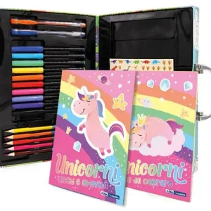 Prezzo Scontato Unicorni. La mia valigetta creativa. Ediz. a colori. Con 5 matite colorate a doppia punta. Con 10 pennarelli. Con 2 penne in gel. Con 100 Adesivi