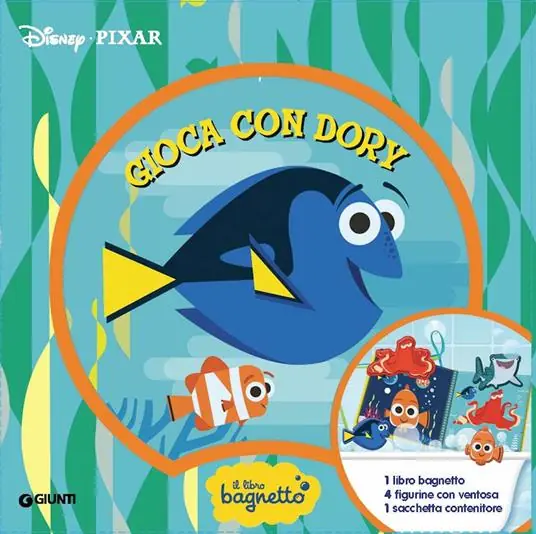 Esclusivo Gioca con Dory. Il libro bagnetto. Ediz. a colori. Con borsetta a rete. Con 4 figurine con ventosa