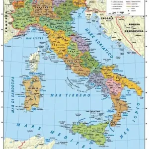 Italia 1.100.000. Carta murale scolastica fisico/politica con aste Prezzo Basso