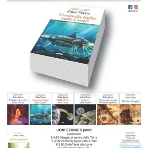 Vendita Finale Confezione classici Viaggio al centro della terra-Ventimila leghe sotto i mari-Dalla Terra alla Luna-Intorno alla luna-Il giro del mondo in ottanta giorni-Michele Strogoff-L‘isola misteriosa-I figli del capitano Grant. Con Segnalibro