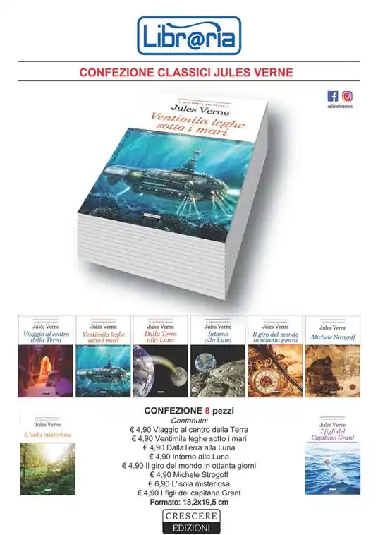 Vendita Finale Confezione classici Viaggio al centro della terra-Ventimila leghe sotto i mari-Dalla Terra alla Luna-Intorno alla luna-Il giro del mondo in ottanta giorni-Michele Strogoff-L‘isola misteriosa-I figli del capitano Grant. Con Segnalibro