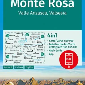 Carta escursionistica n. 88 - Monte Rosa, Valle Anzasca, Valsesia con guida 1 50.000. Ediz. italiana, tedesca e inglese Nuova Collezione