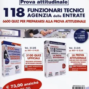 Concorso 118 Funzionari Tecnici Agenzia delle Entrate. Kit completo prova attitudinale. 6600 quiz per prepararsi alla prova attitudinale Prezzo Scontato