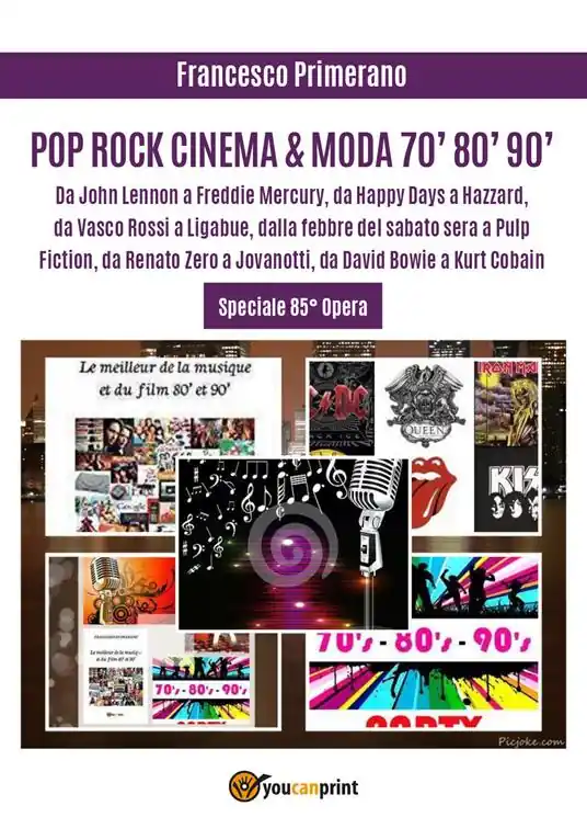 Pop, rock, cinema & moda ‘70, ‘80, ‘90. Da John Lennon a Freddie Mercury, da «Happy Days» a «Hazzard», da Vasco Rossi a Ligabue, dalla «Febbre del sabato sera» a «Pulp Fiction», da Renato Zero a Jovanotti, da David Bowie a Kurt Cobain Affare